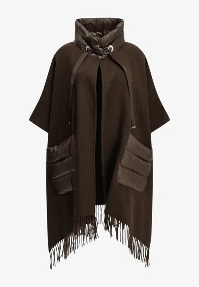 Herno Resort High-neck Fringed Poncho In Brown