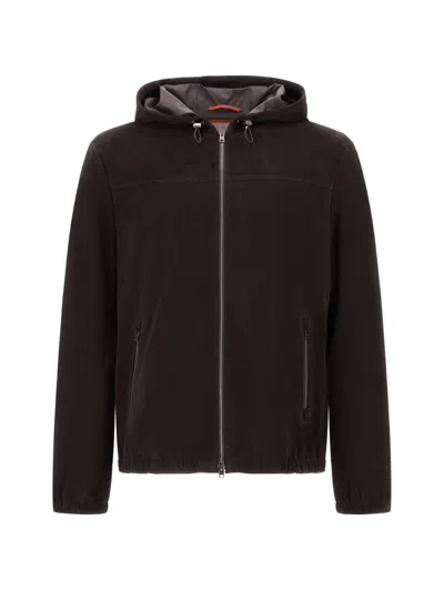 Herno Resort Jacket In Velvet-effect Suede In Brown
