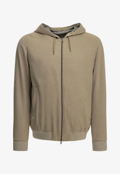 Herno Resort Hooded Zip-up Jacket In Beige