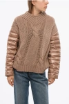 Herno Resort Hybrid Pullover With Quilted Sleeves In Brown