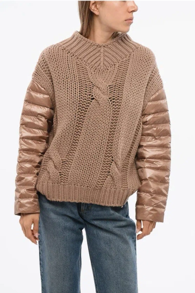 Herno Resort Hybrid Pullover With Quilted Sleeves In Brown
