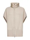 Herno Resort Ivory Knit And Ultralight Nylon Resort Poncho In Pink