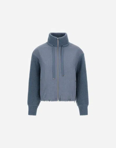 Herno Resort Jacket In Cashmere Silk In Blue
