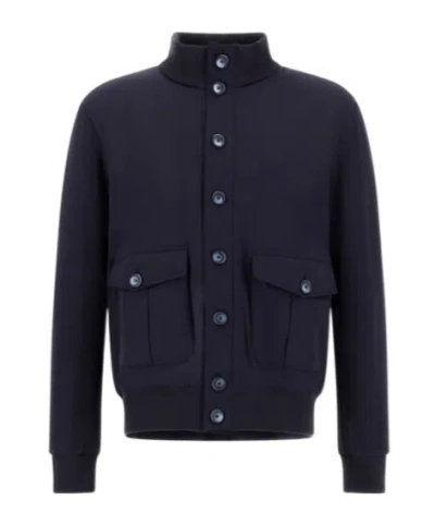 Herno Resort Jacket In Cotton Interlock And Travel Nylon Ponente In Blue