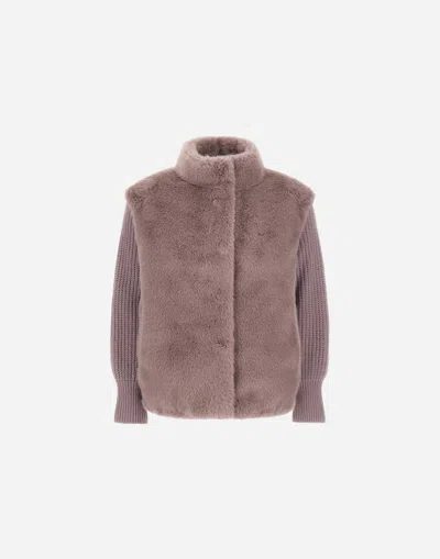 Herno Resort Jacket In Faux Mink Fur In Brown