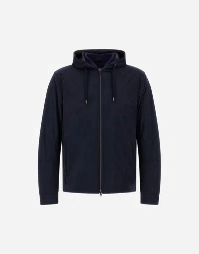 Herno Resort Jacket In Melange Suede Effect & Ecoage In Blue