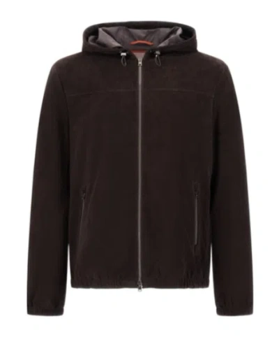 Herno Resort Jacket In Velvet-effect Suede In Brown