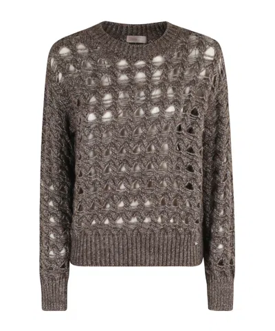 Herno Open-knit Alpaca Blend Sweater With Metallic Sheen In Gray