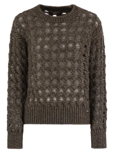 Herno Open-knit Alpaca Blend Sweater With Metallic Sheen In Gray