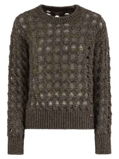 Herno Open-knit Alpaca Blend Sweater With Metallic Sheen In Gray