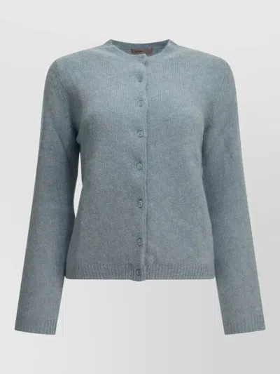 Herno Resort Knit Cardigan Long Sleeve Round Neck In Blue