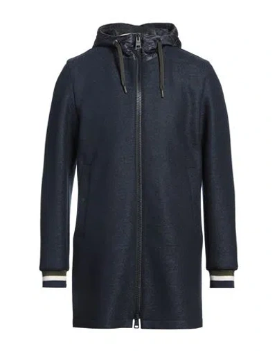 Herno Resort Man Coat Navy Size 44 Virgin Wool, Polyamide, Acrylic, Wool, Elastane In Blue
