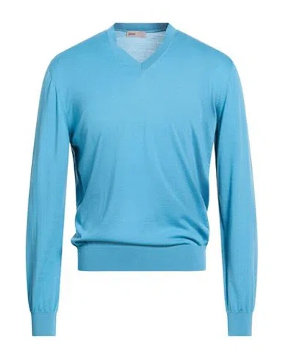 Herno Resort Man Sweater Light Blue Size 40 Virgin Wool