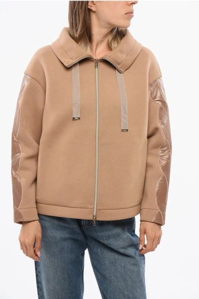 Herno Resort Mock Neck Sweatshirt With Nylon Inserts In Brown