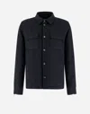 Herno Snap Front Chest Flap Pocket Brushed Wool Cashmere Blend Lined Shirt Jacket In Navy Blue