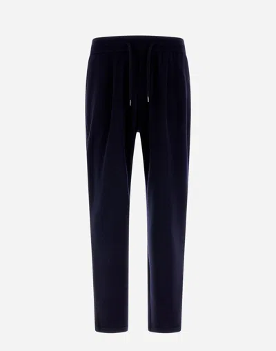 Herno Resort Trousers In Coupled Wool Pique In Navy Blue