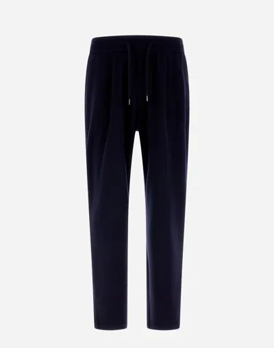 Herno Resort Trousers In Coupled Wool Pique In Blue