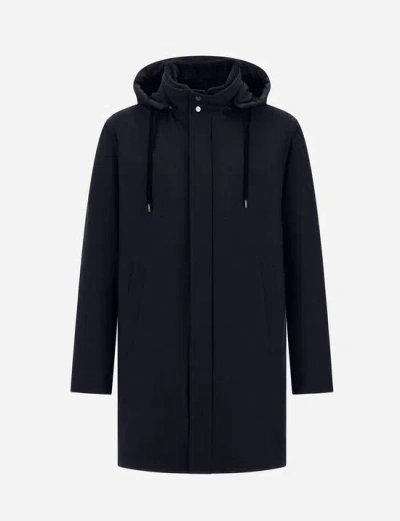 Herno Resort Parka In Melange-effect Stretch Nylon And Light Faux Fur In Black