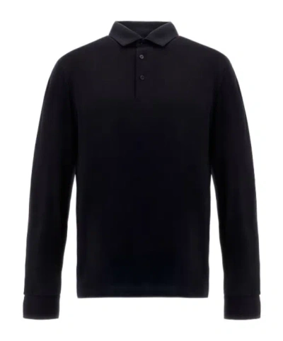 Herno Resort Polo Shirt In Wool Jersey With A Shiny Finish In Black