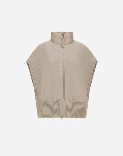 Herno Resort Poncho In Knit & Nylon Ultralight In Neutral