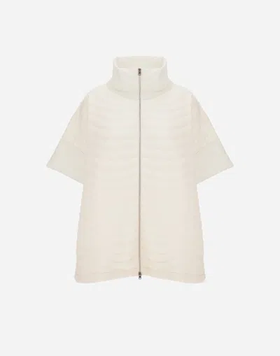 Herno Resort Poncho In Padded Wave Sweater & Light Stretch Nylon In Beige