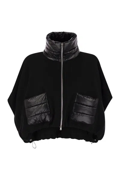 HERNO HERNO RESORT PONCHO IN WOOL AND CASHEMRE WITH ULTRALIGHT NYLON DETAILS