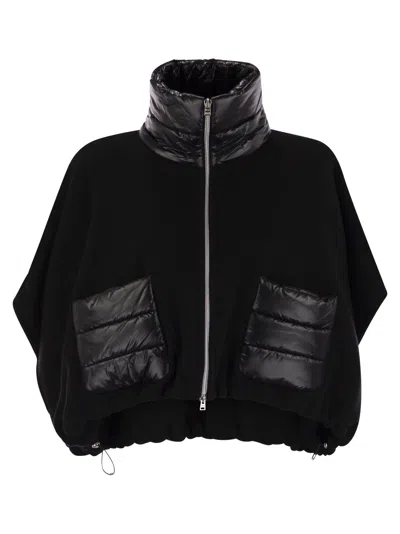 HERNO RESORT PONCHO IN WOOL AND CASHEMRE WITH ULTRALIGHT NYLON DETAILS