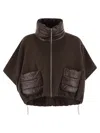Herno Resort Poncho In Wool And Cashemre With Ultralight Nylon Details In Brown