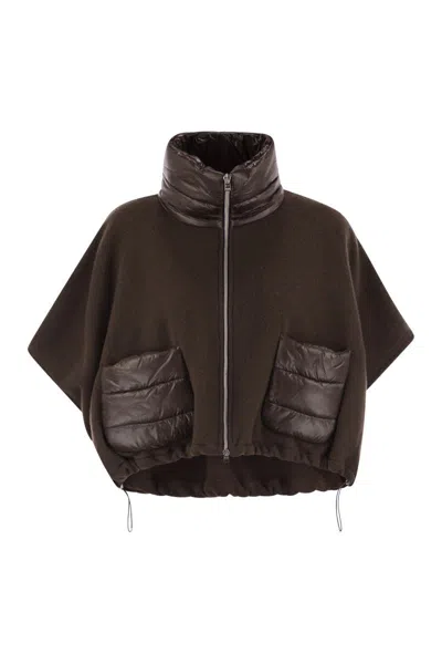 HERNO HERNO RESORT PONCHO IN WOOL AND CASHEMRE WITH ULTRALIGHT NYLON DETAILS
