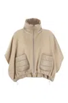 Herno Resort Poncho In Wool And Cashemre With Ultralight Nylon Details In Neutral