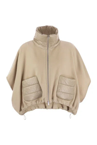 HERNO HERNO RESORT PONCHO IN WOOL AND CASHEMRE WITH ULTRALIGHT NYLON DETAILS