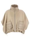 Herno Resort Poncho In Wool And Cashemre With Ultralight Nylon Details In Sand
