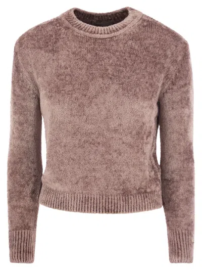 Herno Resort Pullover In Chenille Knit In Pink