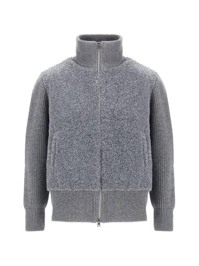Herno Resort Ribbed-knit Cardigan In Gray