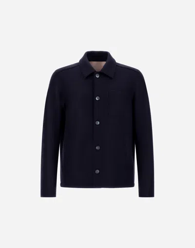 Herno Resort Shacket In Felted Wool In Blue