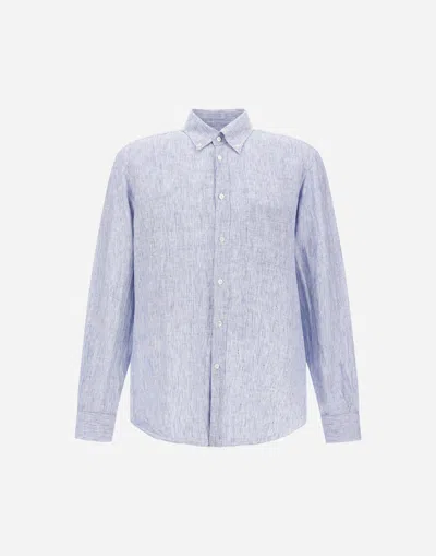 Herno Resort Shirt In Soft Aloe Linen In Blue