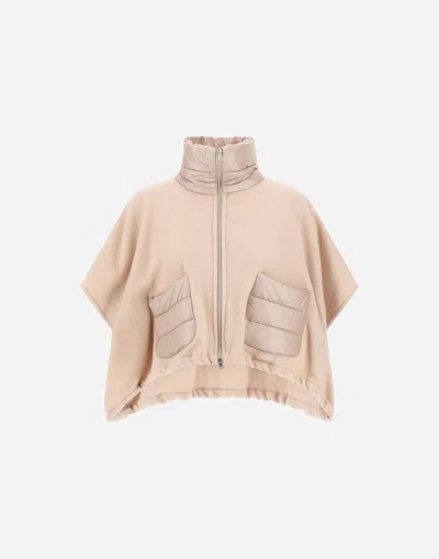 Herno Resort Short Poncho In Warmy Cashmere Wool & Nylon Ultralight In Neutral