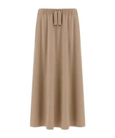Herno Resort Skirt In Cashmere-feel Flannel In Brown