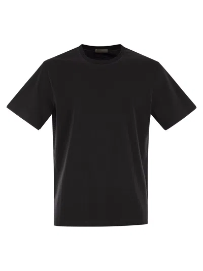 Herno Resort T-shirt In Cotton And Light Stretch Nylon In Black