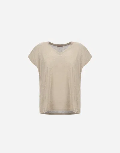 Herno Resort T-shirt In Shimmer Foil Jersey In Neutral