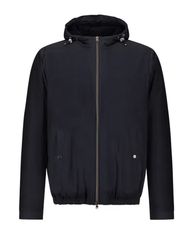 Herno Zipper Long Sleeve Cotton Coat In Black