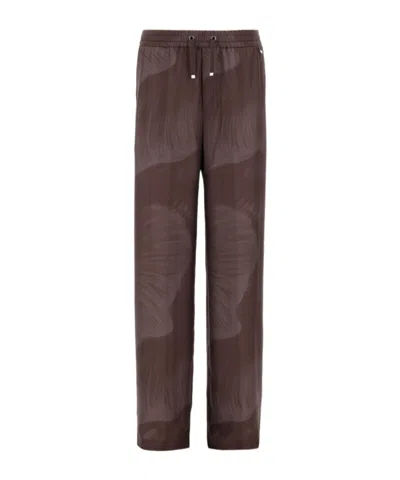 Herno Resort Trousers In Pure Silk With Floral Print In Brown