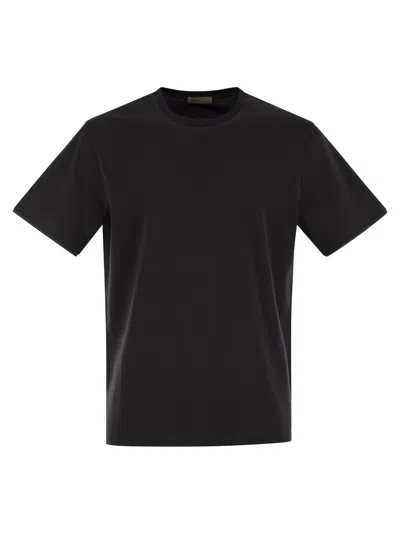 Herno Resort T-shirt In Cotton And Light Stretch Nylon In Black
