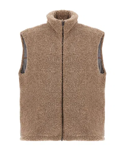 Herno Resort Vest In Cashmere-feel Flannel In Brown