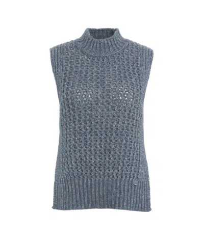 Herno High-neck Lurex Vest In Blue