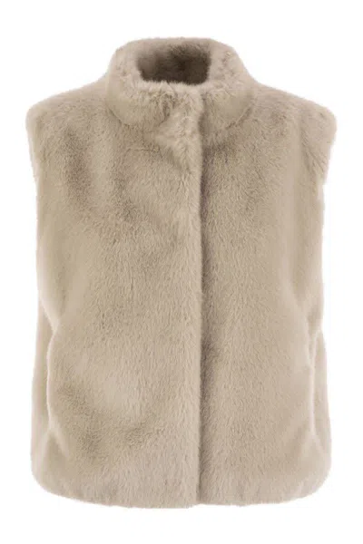 Herno Resort Waistcoat In Faux Fur In Brown