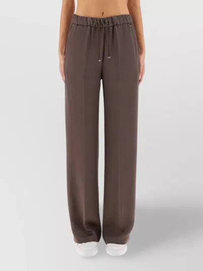 Herno Resort Wide Leg Trousers With Elastic Waistband In Brown