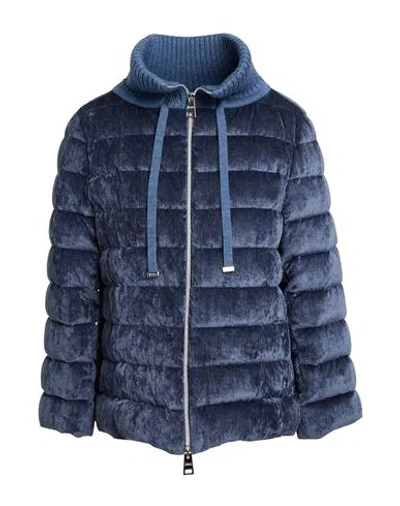 Herno Resort Woman Puffer Slate Blue Size 10 Viscose, Virgin Wool