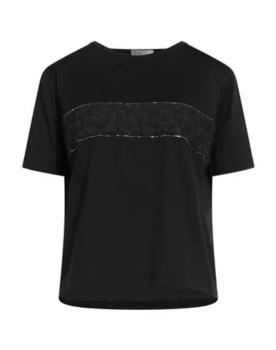 Herno Resort Woman T-shirt Black Size 6 Cotton, Elastane, Alpaca Wool, Polyamide, Wool