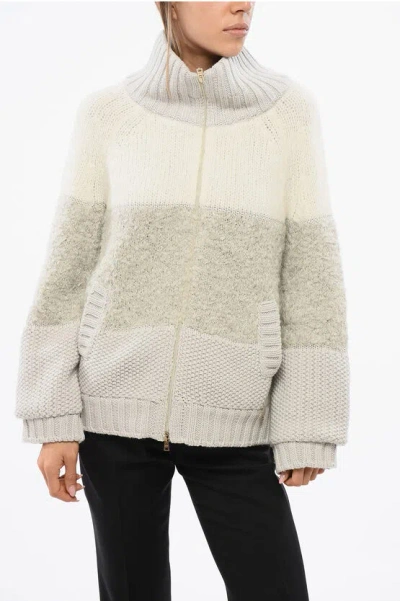 Herno Resort Zip-up Wool Blend Pullover With Nylon Lining In Neutral